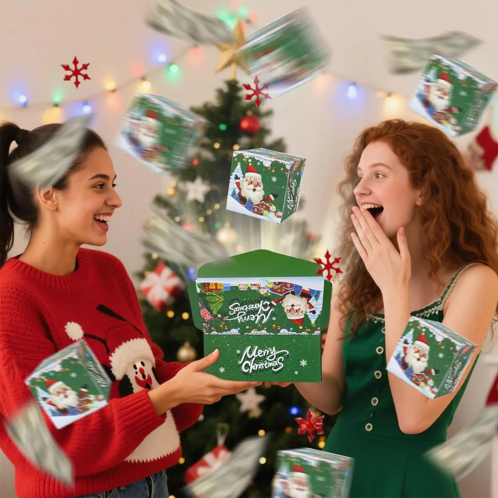 2026 Scatola di rimbalzo a sorpresa di Natale Regalo creativo di compleanno Busta rossa di rimbalzo pieghevole di Natale Confezione regalo Babbo Natale Pupazzo di neve ElfToy