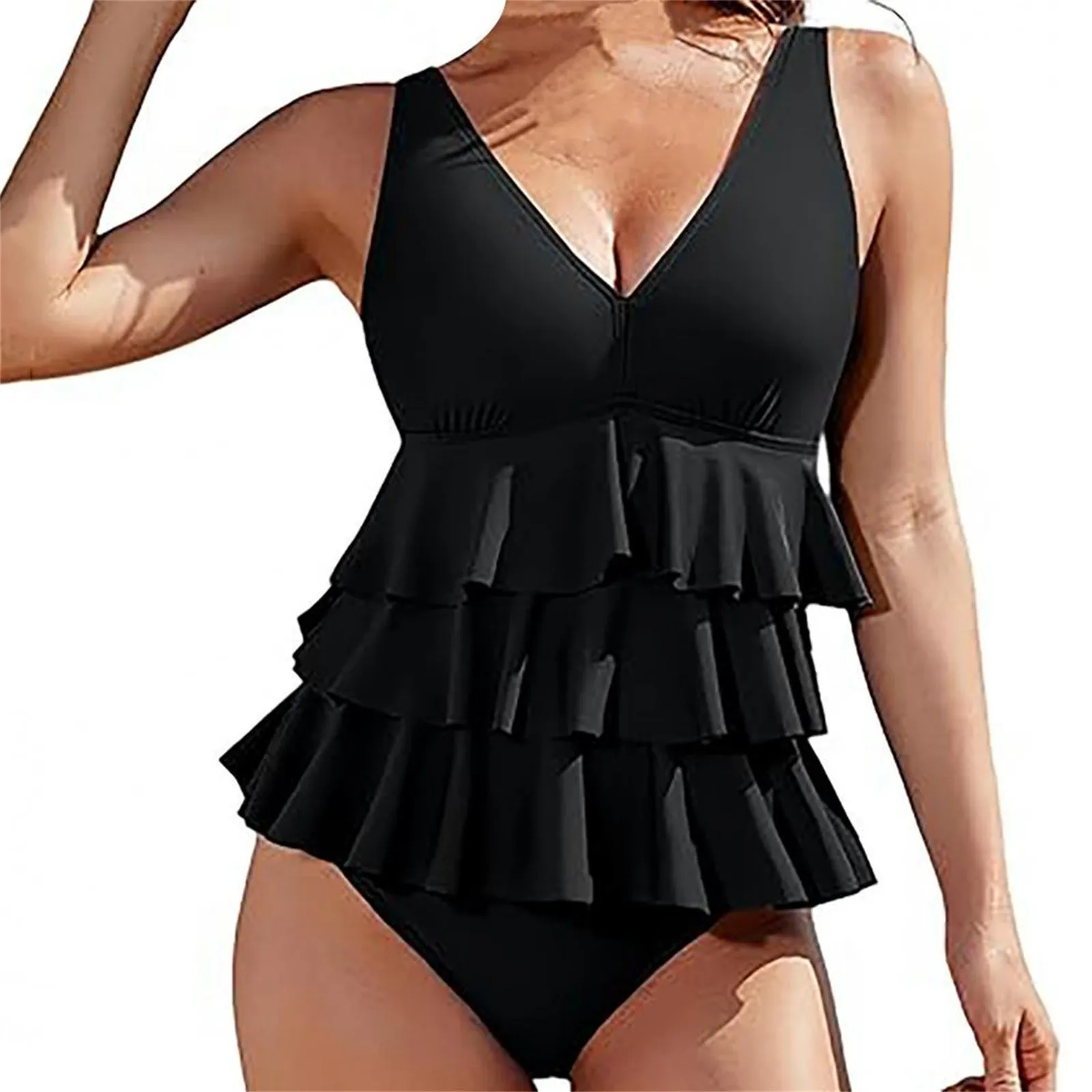 

Женское цельное модное бикини с рюшами и v-образным вырезом, сексуальный бюстгальтер с подкладкой, купальник без косточек, однотонный купальник для бассейна с открытой спиной, пляжная одежда