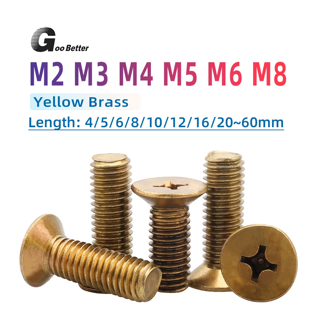 

Brass Phillips Head Countersunk Screws/Flat Head Screws M2 M2.5 M3 M4 M5 M6 M8 Fasteners, Screws, Standard Bolts, Hardware