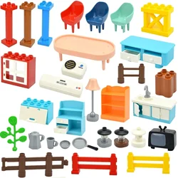 Big Size Bricks House Furniture Parts Desk TV Light Fence Pillar Large Particle Figuers Toys Building Block Compatible Duploes