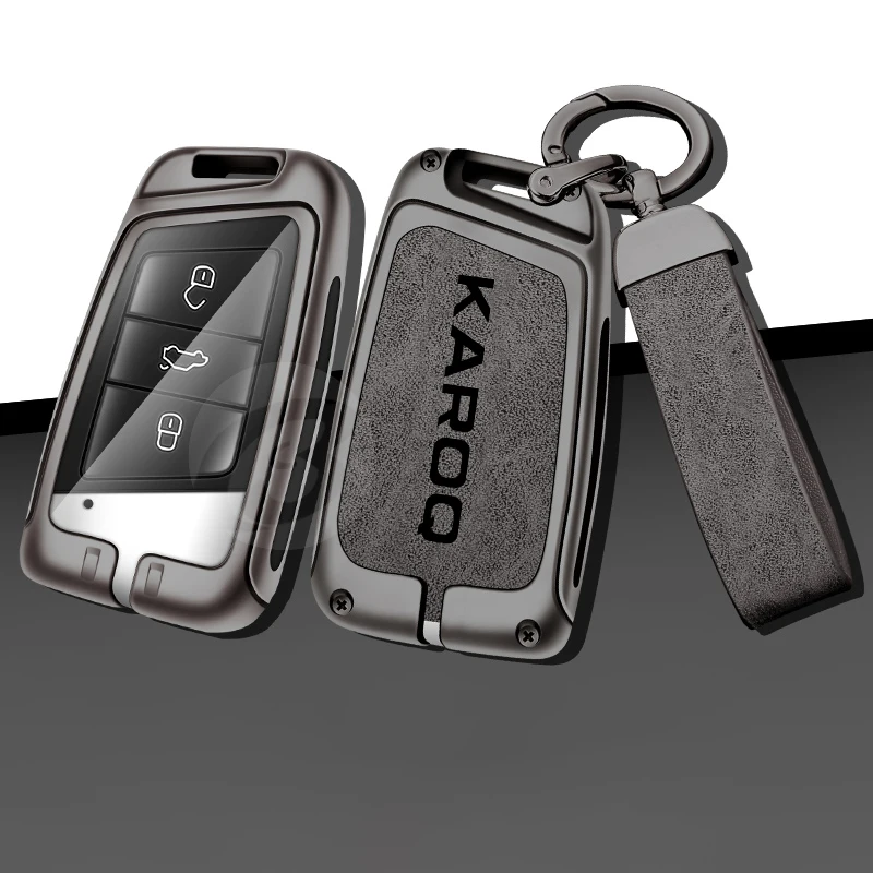 Zinc Alloy Leather Car Remote Key Case Capa Titular Shell Fob para Skoda Karoq Proteção Chaveiro Buckle Keyless Acessórios