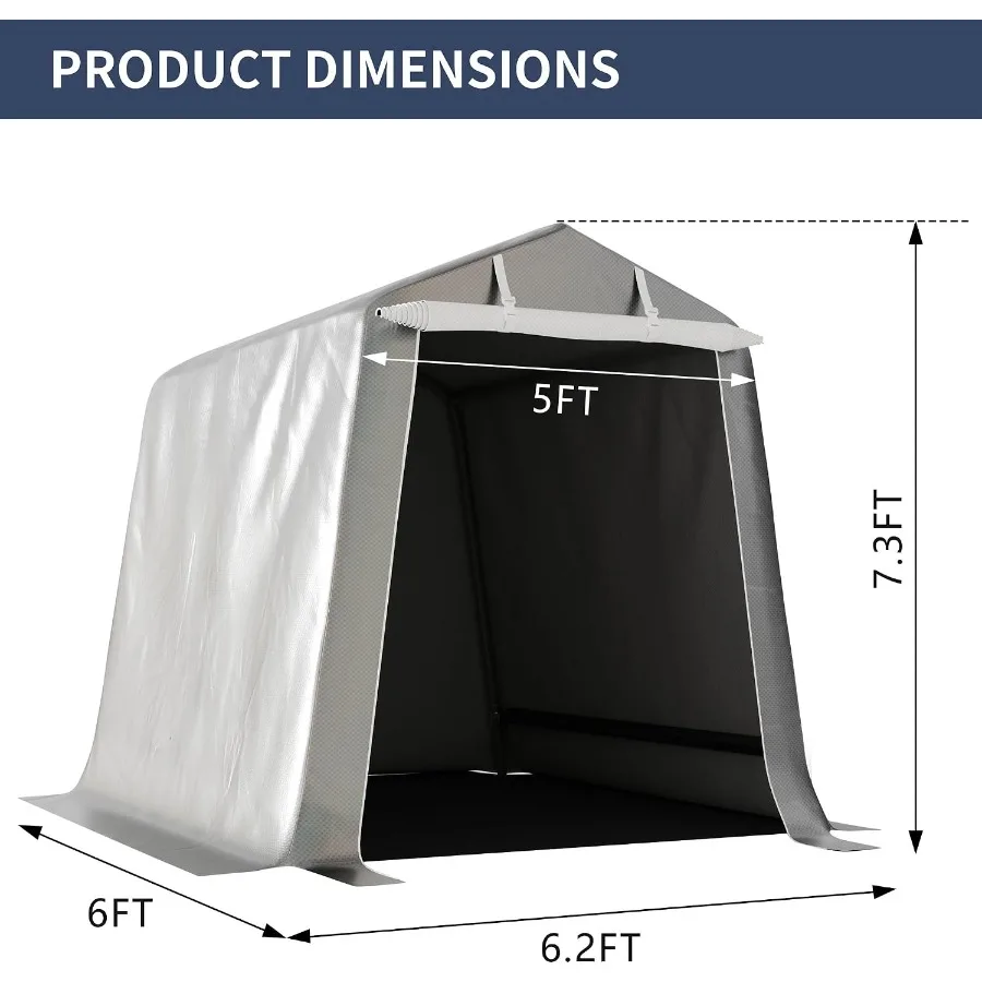 Carport For Outdoor Storage, Polyethylene Fabric, Grey, Waterproof And UV Resistant With Roll-Up Door