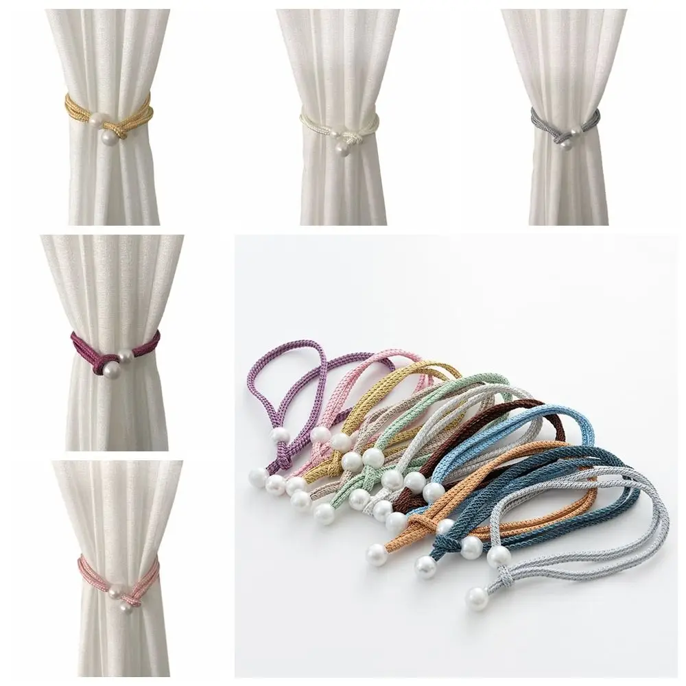 Small Pearl Pearl Curtain Clip With Strap Pull-Out Tie Curtain Holders Installation-free Adjust Length Freely Pearl Rope Home