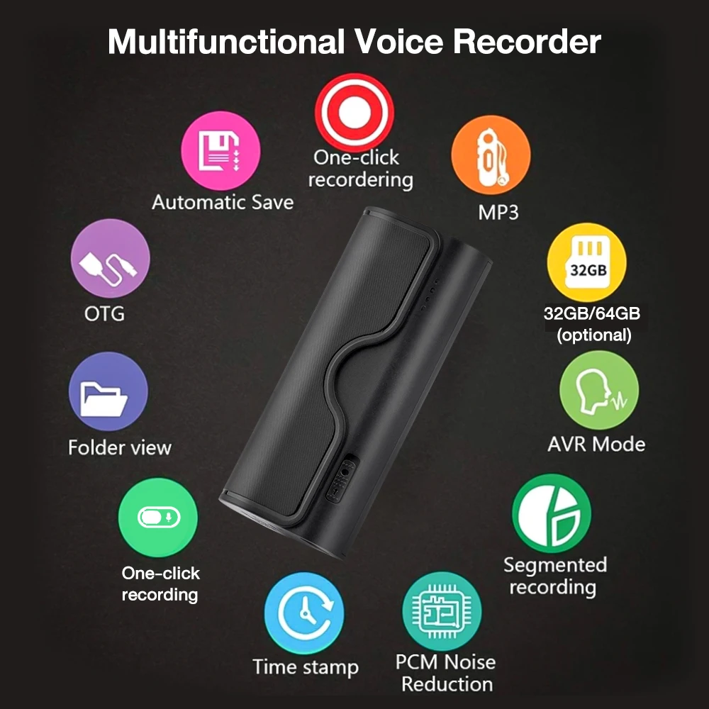 Professional Mini Voice Recorder Sound Activated Dictaphone HD Noise Reduce Recording For Lectures Meeting Portable MP3 Player