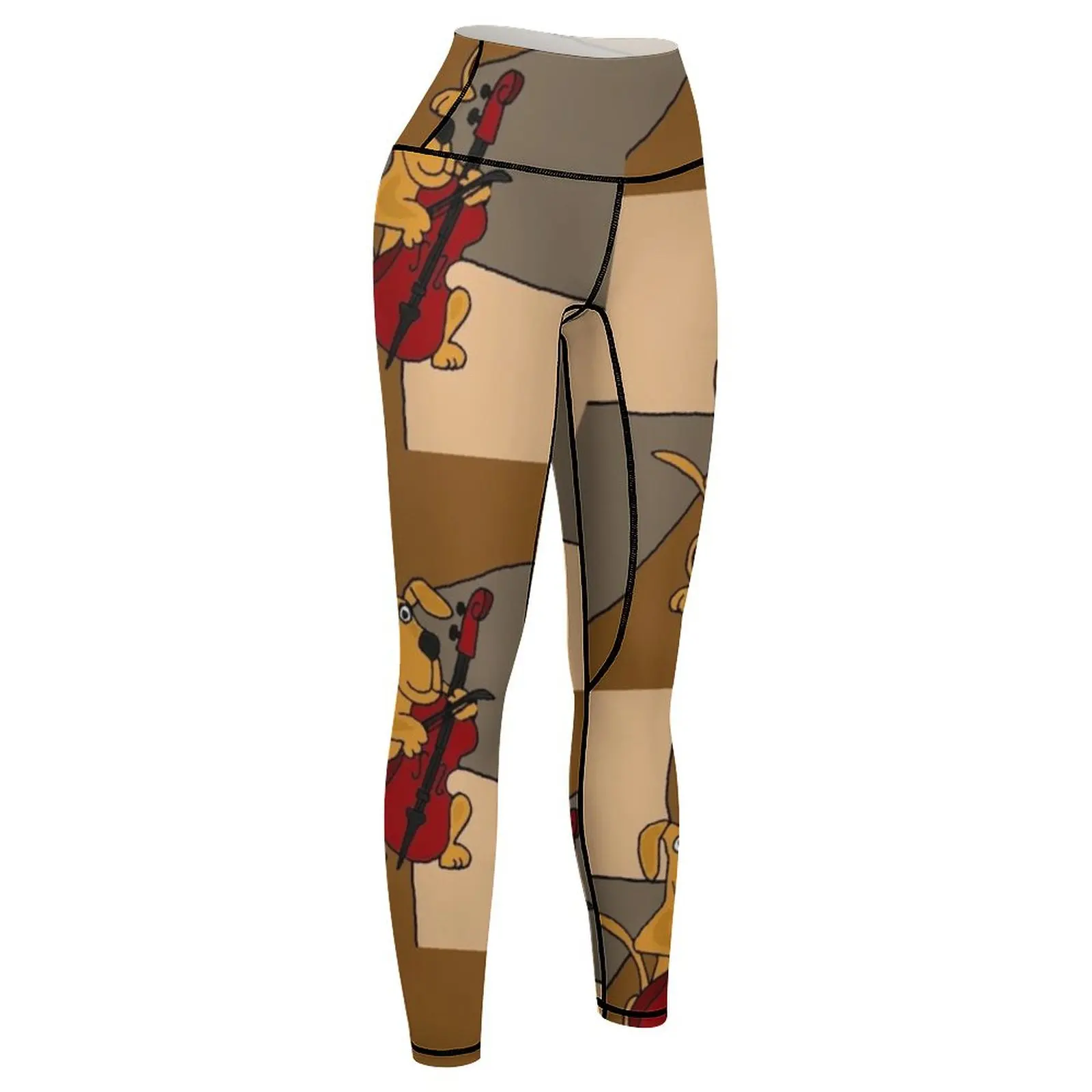 Funky Bruine Hond Speelt Een Rode Cello Leggings Gymbroek Voor Dames Sport Legging Push-Up Womens Leggings