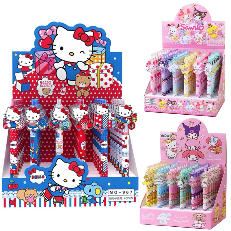 

6/48pcs/lot Kawaii Sanrio Kitty Press Gel Pen Cute 0.5mm Black Ink Neutral Pens Promotional Gift Office School Writing Supplies