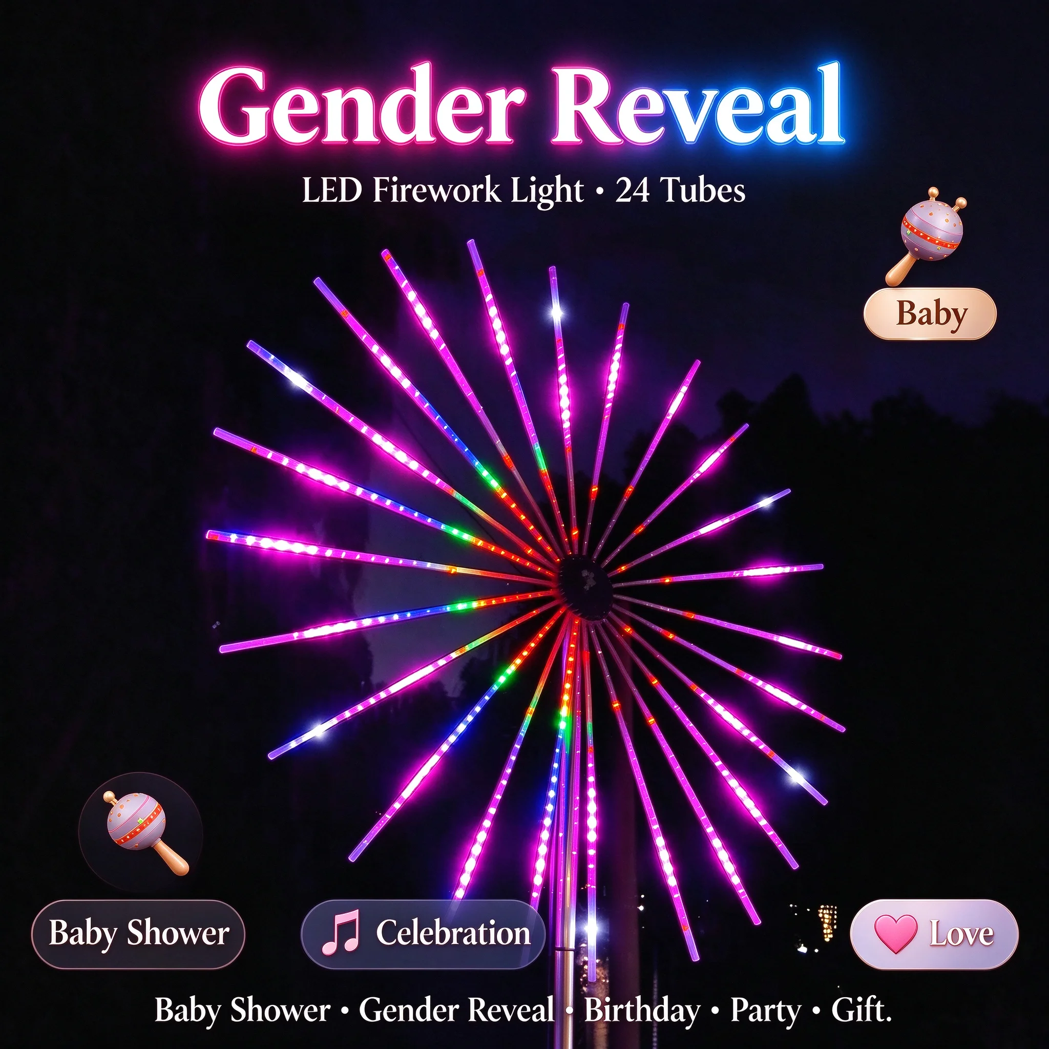 Firework Lights for Backyard Movie Night, Sound Activated RGB, Waterproof, APP Control, Outdoor Cinema