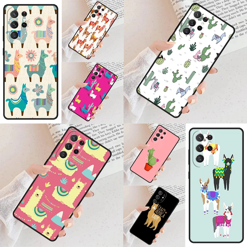 Funda para Teléfono Celular con Diseño de Cara de Llama, Alpaca, Animal y Cactus para Samsung Galaxy S26 Ultra S25 S24 S23 S22 S21 S20 Note10