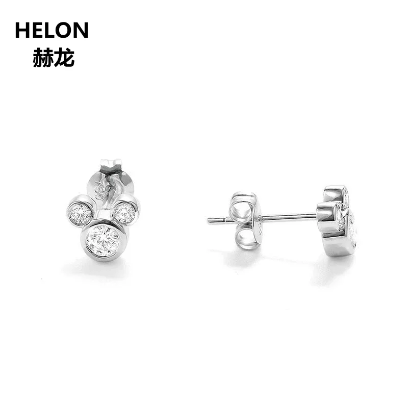 Solid 14k White Gold Natural White Topaz Women Stud Earrings Engagement Wedding Anniversary Earrings Trendy Fine Jewelry Gift