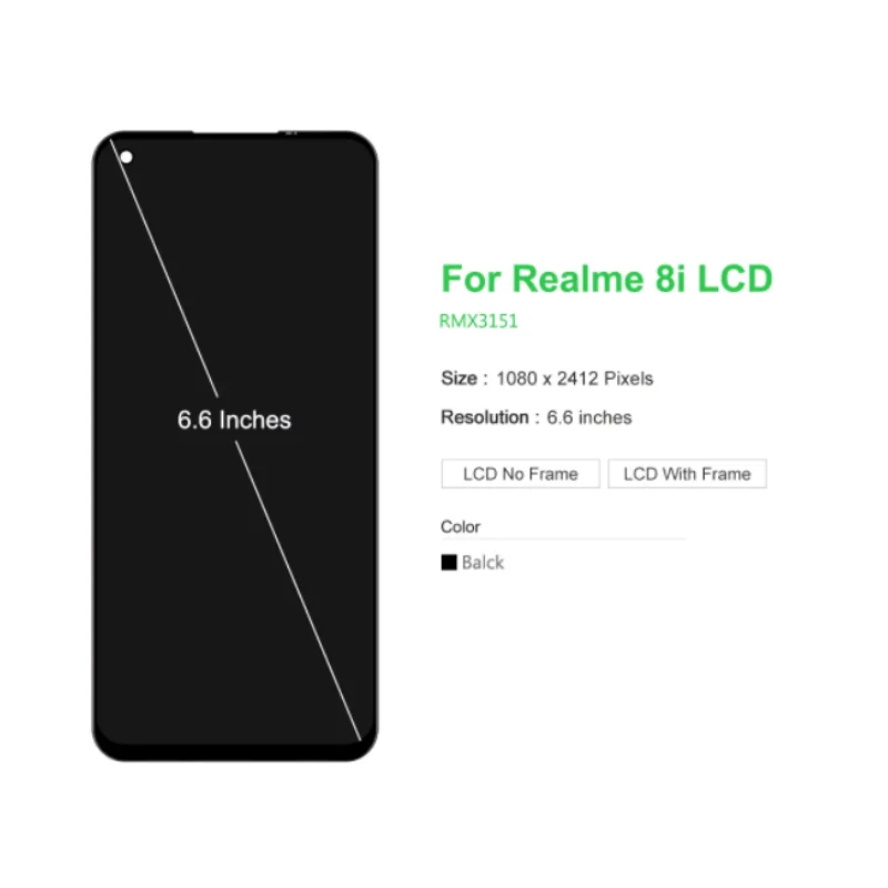 6.6\'\'Original For OPPO Realme 8i LCD Display WIth Frame 10 Touch Screen Digitizer Assembly  For Realme8i RMX3151 LCD Replacement