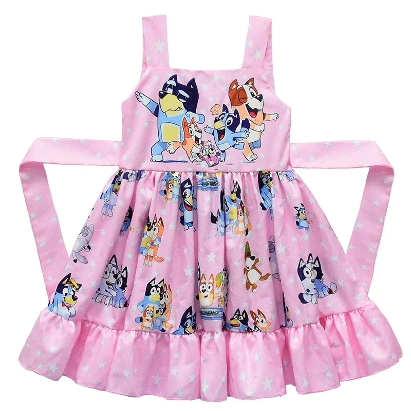 2024 New Anime Bluey Children's Dress Cute Bingo Family Print SuspenderPrincess Dress Birthday Gift Summer Dress Girl Clothes