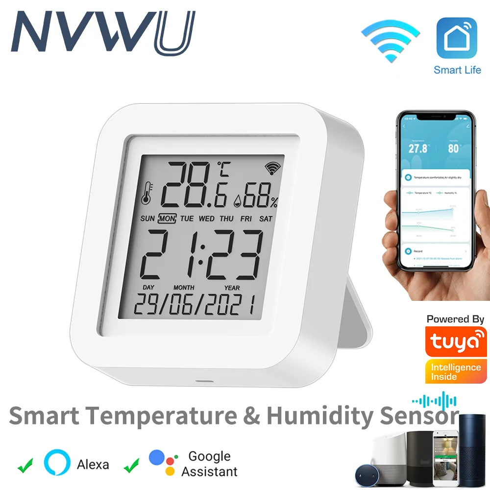 Sensor de temperatura y humedad WIFI Tuya para automatización del hogar inteligente Control remoto compatible con Alexa Google Home