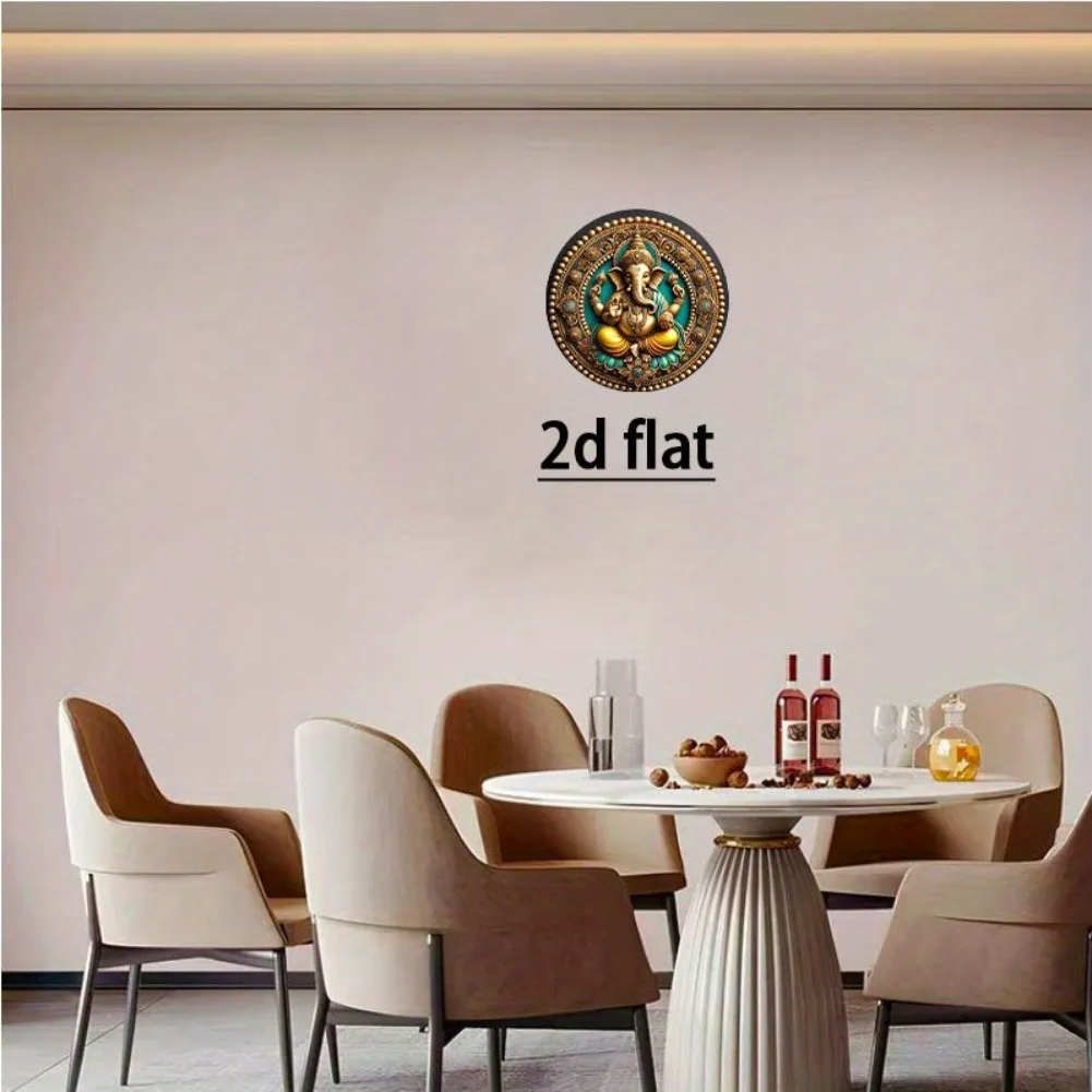 لوحة فنية جدارية معدنية مسطحة ثنائية الأبعاد، مسطحة ثنائية الأبعاد - منحوتة الإله الهندي المصنوعة يدويًا من الألومنيوم بألوان نابضة بالحياة وأنماط معقدة