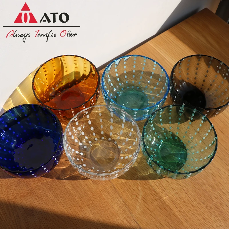 ATO white polka dot bowl hand-made colorant glass bowl Japanese pumpkin bowl shaped glass tea cup