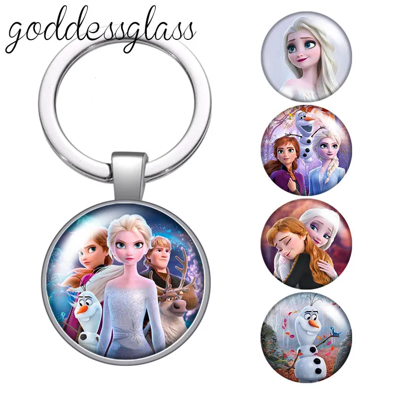 

Elsa Anna Princesses Olaf Photo glass cabochon keychain Bag Car key chain Ring Holder Charms keychains gift