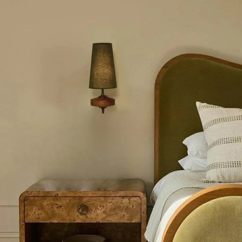 

Hour rho fabric wall lamp Vintage Solid Wood wall sconce bedroom Bedside Light Living Room Ambient Background Hallway lamp