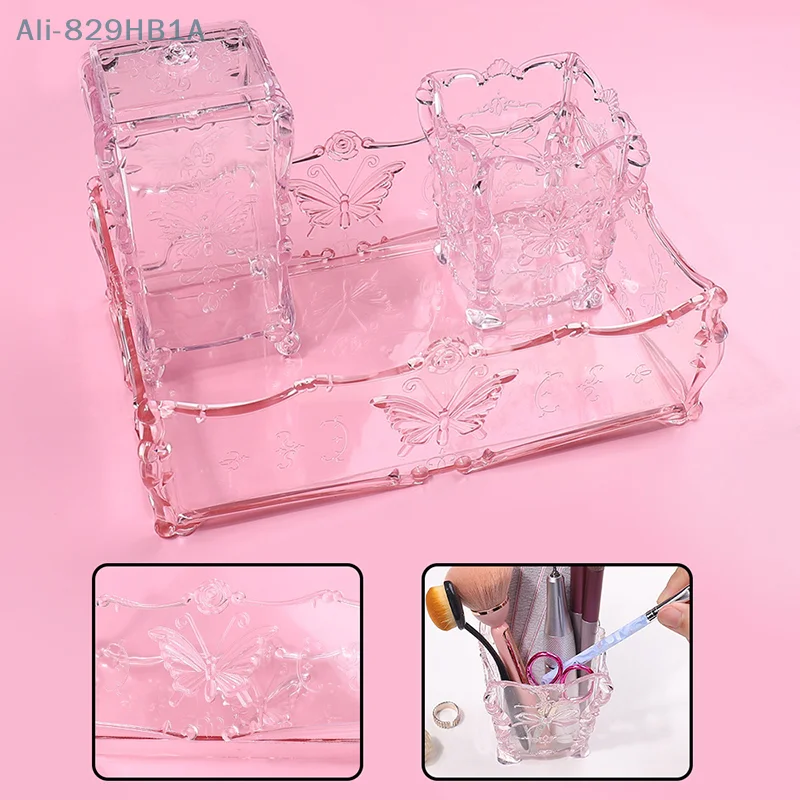 Cotton Pad Nails Storage Box Butterfly Transparent Pink Design Napkins Container Brush Organizer Makeup Case Nail Art Tools