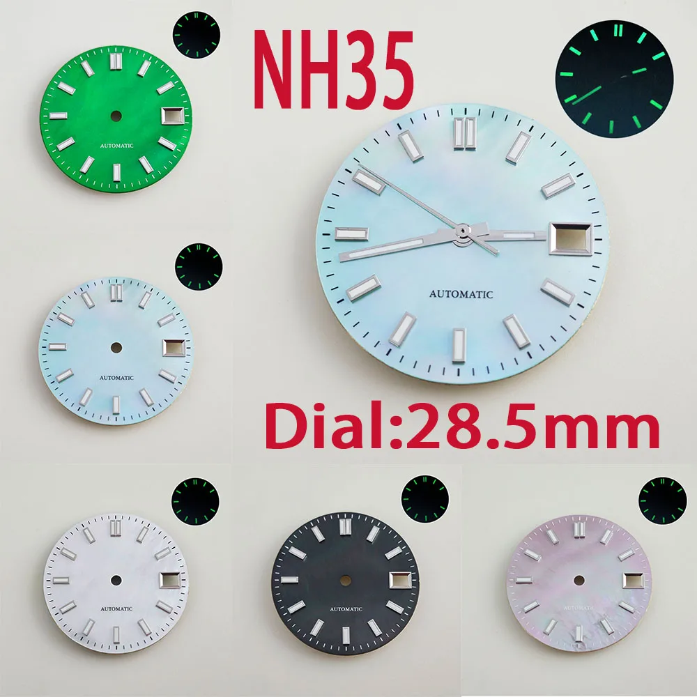 Orologio quadrante da 28,5 mm quadrante luminoso NH35 per movimento meccanico automatico NH35 cinturino puntatori Altri accessori per orologi