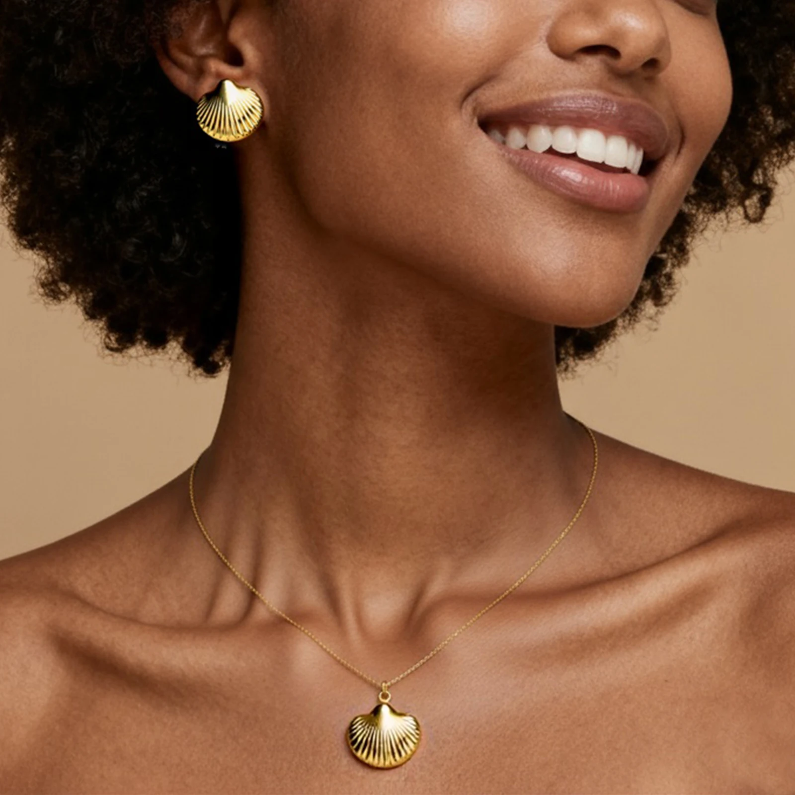 

316L Stainless Steel Shell Necklace Earrings For Women Girls Gold Color Clavicle Chain Charm Choker Summer Beach Jewelry Gift