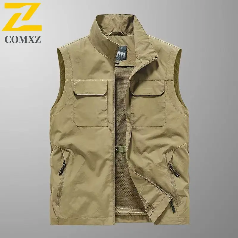 2025 New Retro Men's Vest Windproof Solid Sleeveless Jacket Waistcoat Motorcycle Ourdoor Breathable Biker Vests for Men Clothing