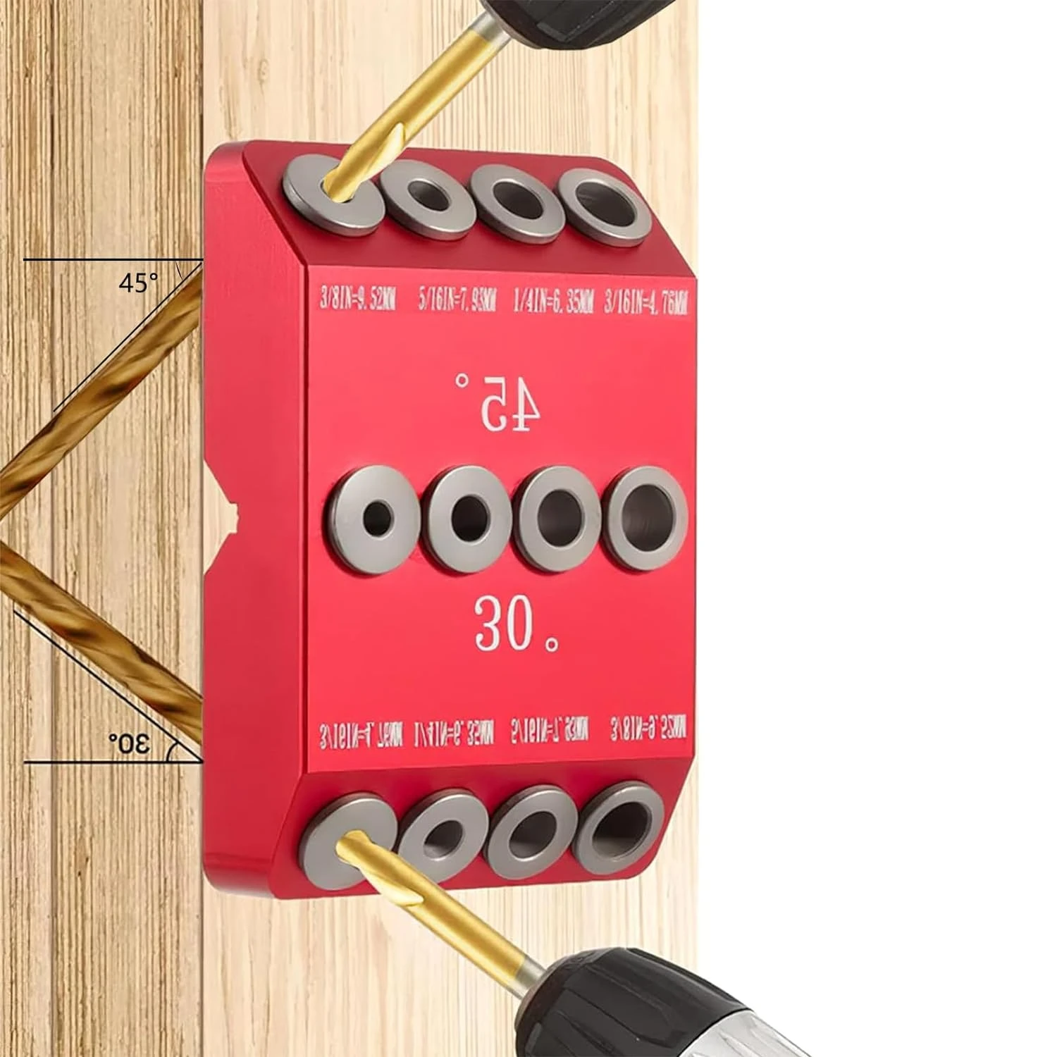 Adjustable Versatile Angle Drill Guide Jig for Angled and Straight Holes in 4 Sizes, Perfect for Drill Block, Dowel Drilling, St