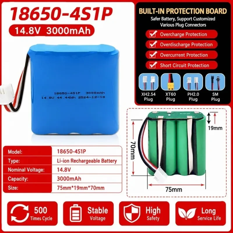 [New] 3pcs 3000mAh 14.8V Lithium Battery Pack for Sweeping Machine 18650 Battery for Robot Vacuum Cleaner