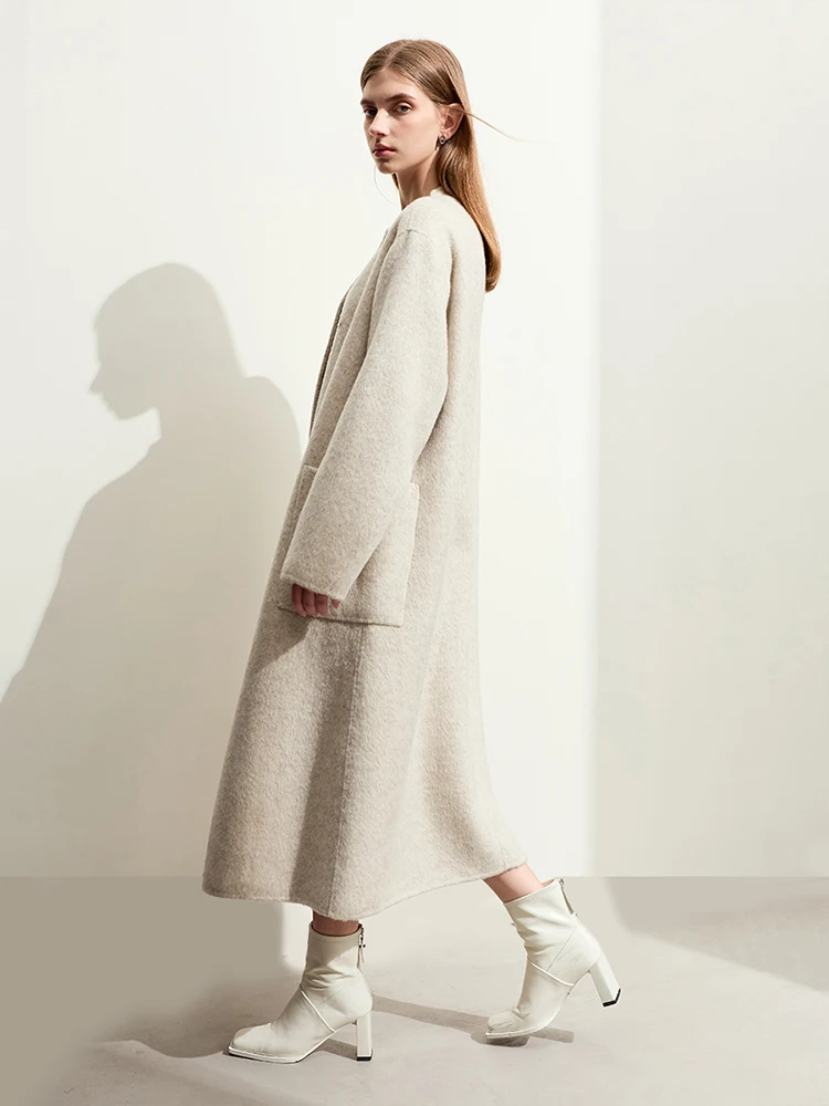 AMII minimalista nuovo cappotto di lana cinese per le donne 2023 inverno lungo caldo colletto alla coreana giacche alla moda su entrambi i lati