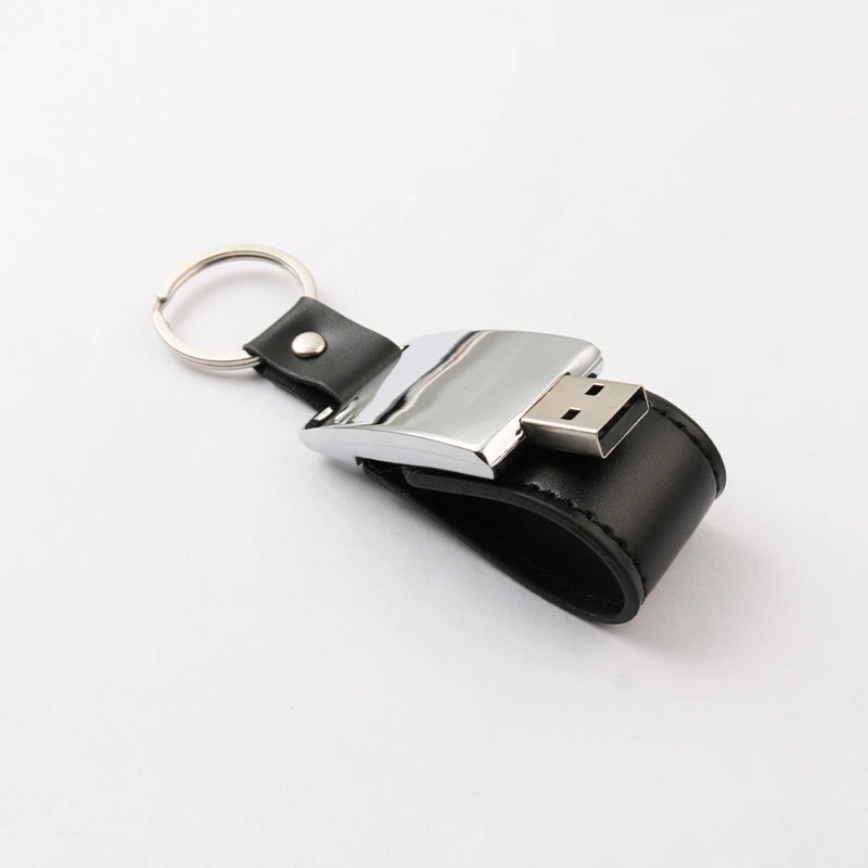 2023 New Free Custom UV Color Printing LOGO Black Leather Metal USB2.0 Flash Drive 4GB 8GB 16GB 32GB 64GB 128GB Memory Stick