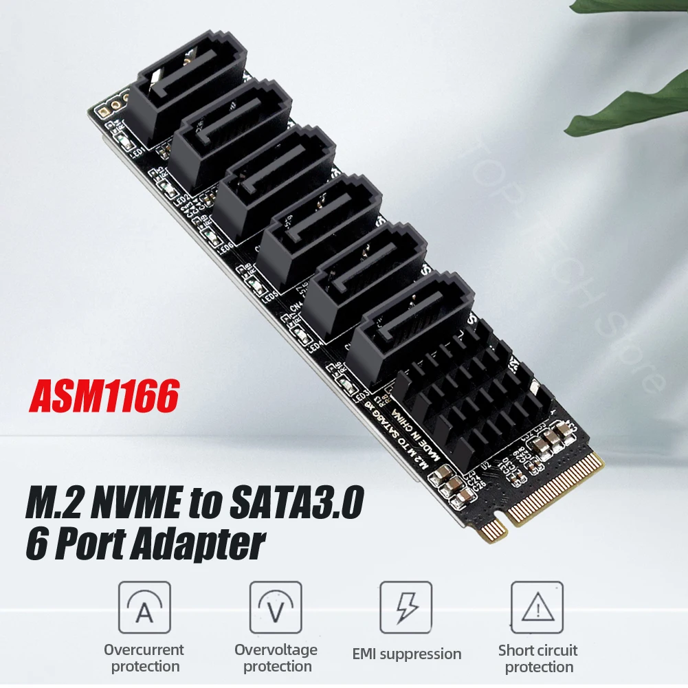 cartao adaptador sata para pc expansao computador riser iii asm1166 m2 nvme pci e x4 x8 x16 a port 30 gbs s chassis servidor expansao 01