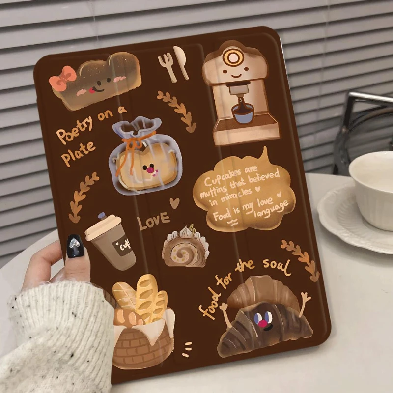 Smart Stand Case Cover for Ipad 6th Generation Case 10.2 9th 8th 7th IPad 10th Generation Ipad Mini 6 Bread Coffee Tablet Cover