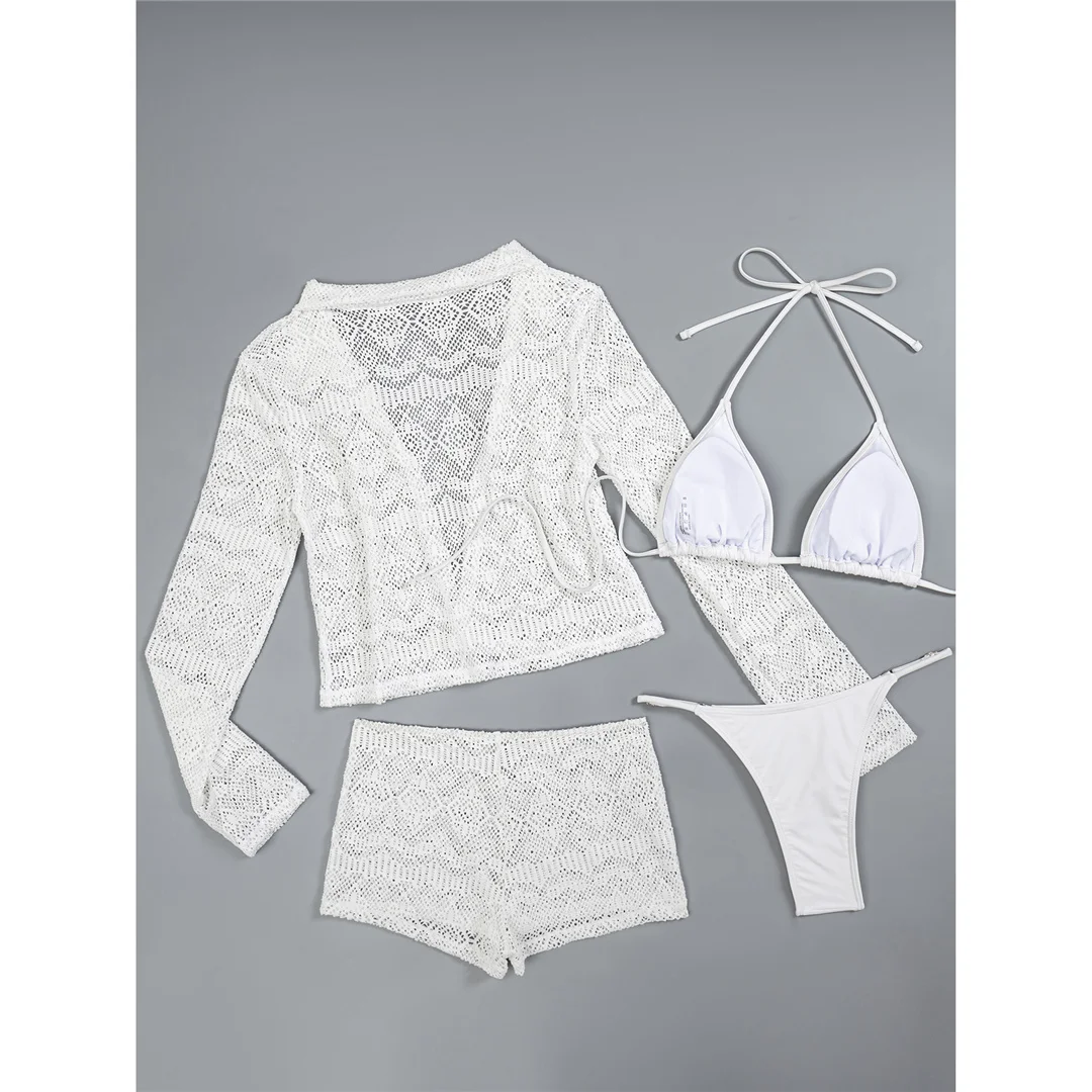 4-teiliges Set: Neuer Bikini mit langen Ärmeln, Shorts, Badeanzug für Damen, Badebekleidung, Badeanzug, Badebekleidung, Badeanzug V7896 – Detail 9