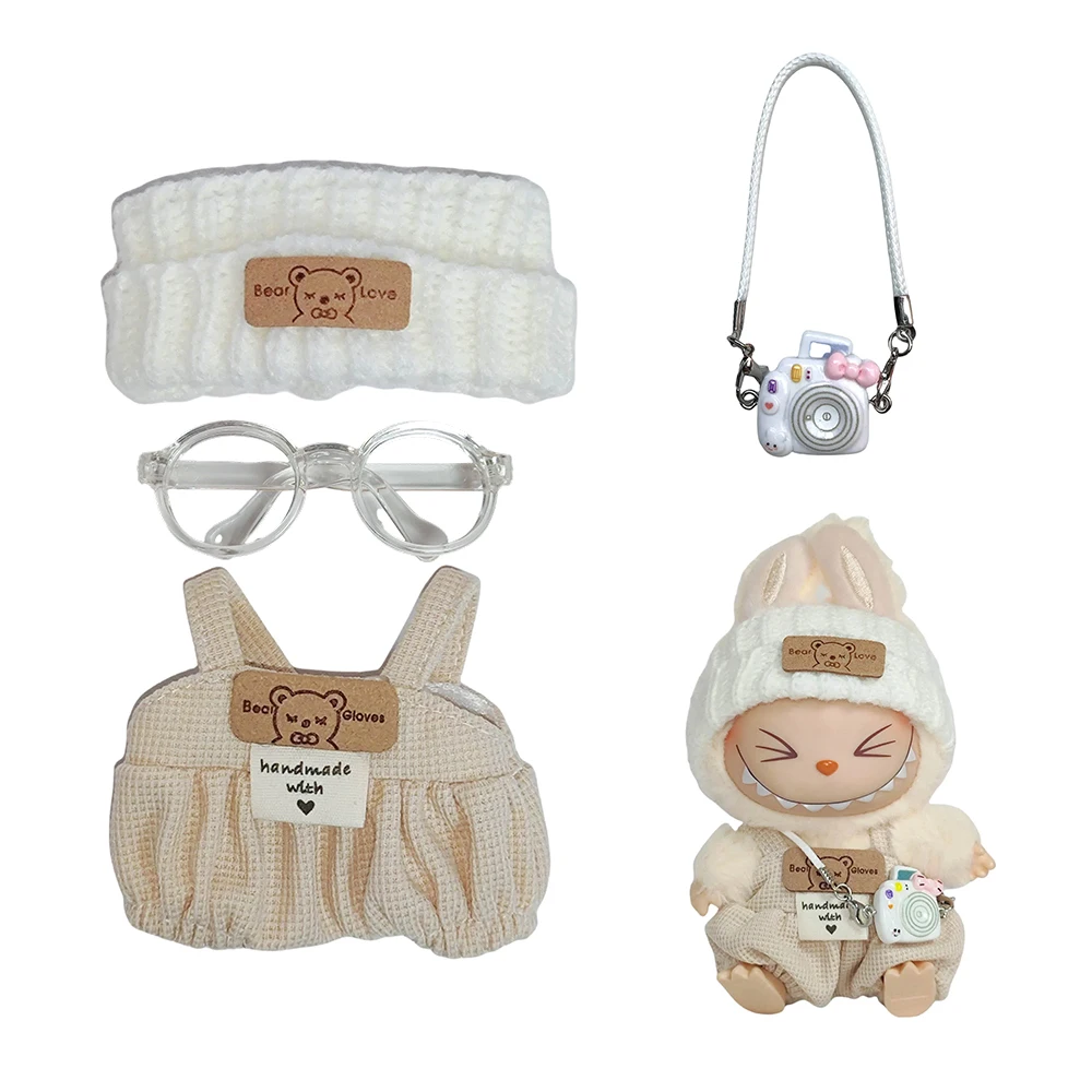 

For 17 cm Labubu Clothes Pendant Labubu Sitting Party Bear Label Scarf Hat Dolls Accessories Labubu Outfit