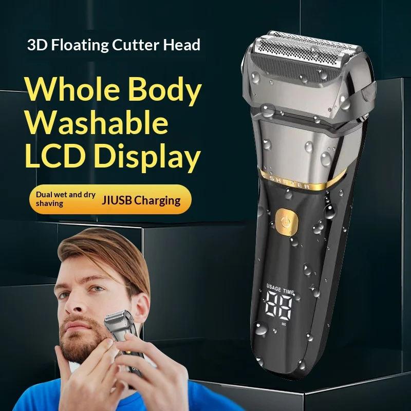 New Electric Shaver for Men with LCD Display, USB Rechargeable Home Water Washable Beard Razor