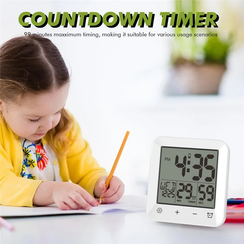 ABRE-Shower Clock Digital Waterproof, Bathroom Wall Timer With Touch Screen, Temperature Measurement, For Kids And Adults