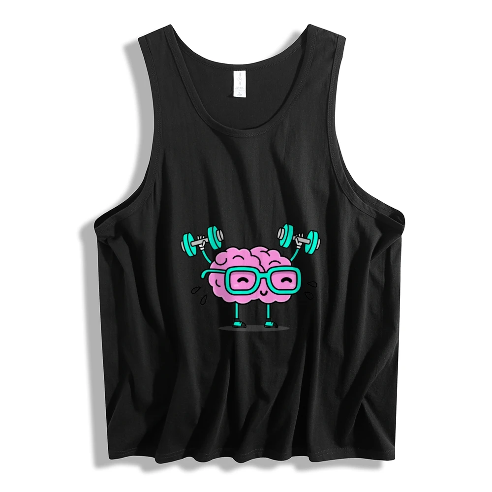 

Casual Summer Streetwear Tank Top Trendy Fashion Sleeveless Top With Exercising Brain - themed Cartoon Print Unique Daily Wear