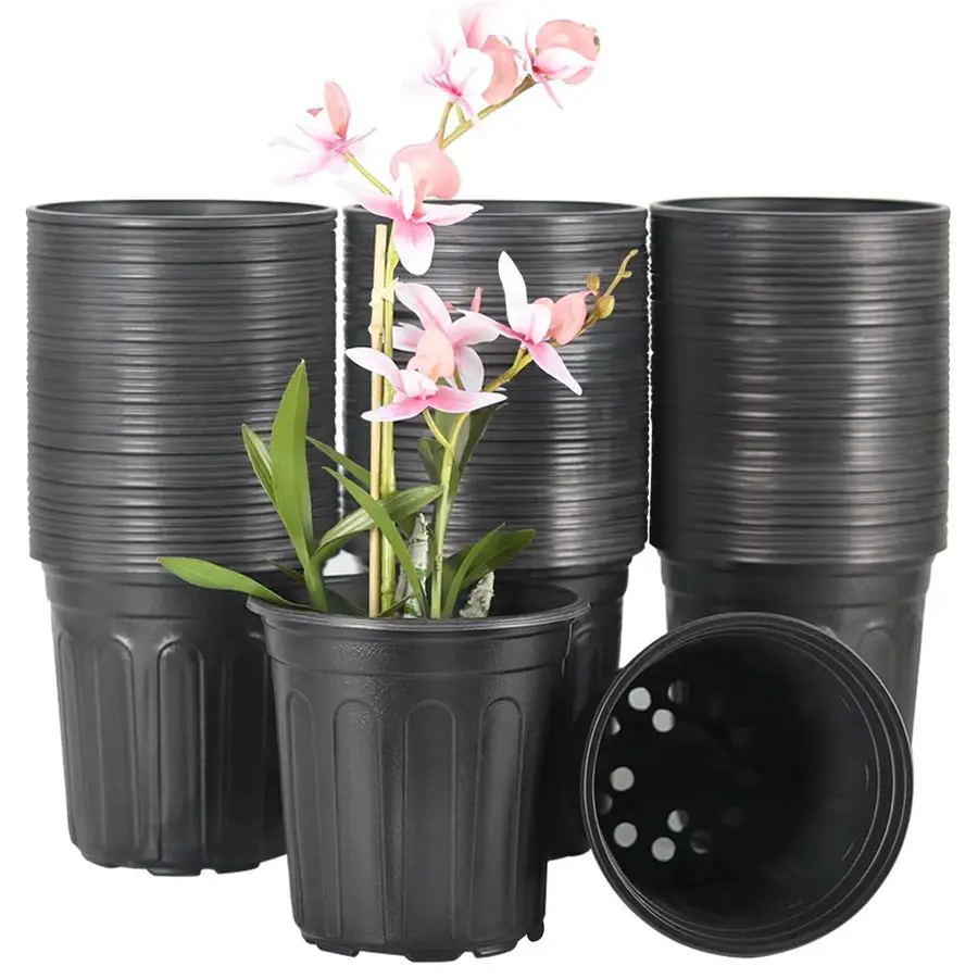 

100 шт. гибких горшков для цветов и растений объемом 1 галлон, пластиковые горшки для растений с дренажными отверстиями, садовые цветочные горшки для суккулентов, размер S