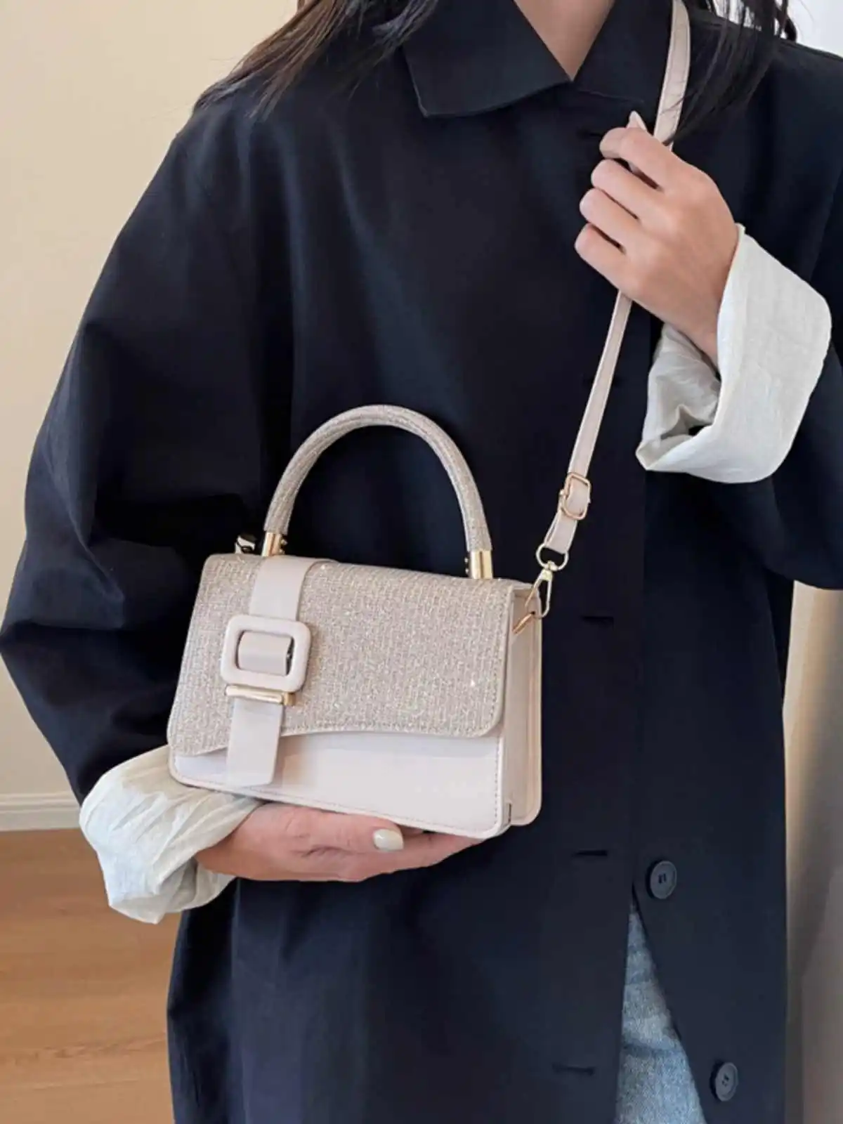 New Fashion PU Splicing Sequins Crossbody Bag For Women Casual Korean Edition Handbag Trendy Simple Handheld Shoulder Bag
