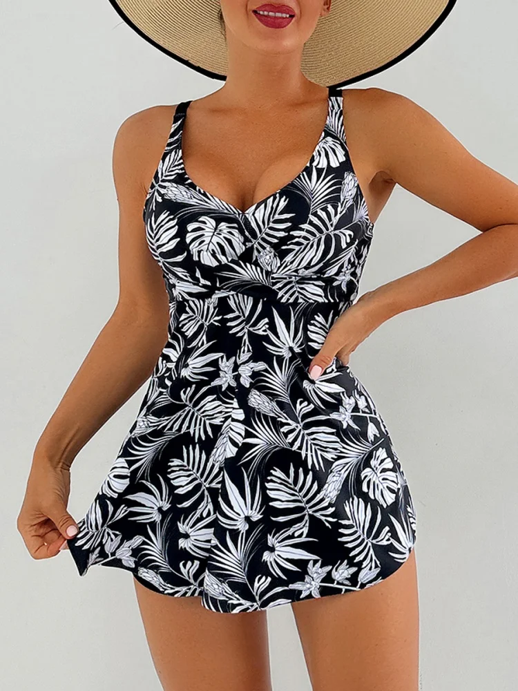 Two Piece Swimsuit Women 2026 New Solid Print Sling V Neck Sexy Tankini Swimwear Summer Boxer Shorts Beach Bathing Suit Female