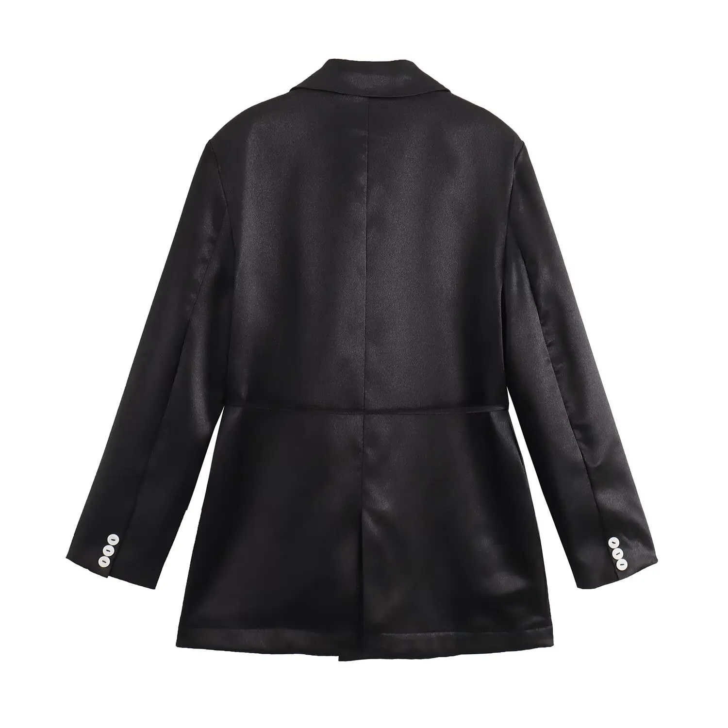 HH TRAF Female Autumn Fashion Double Lapel Vertical Casual Bow Lace-up Black Side Pockets Satin Texture Long Sleeve Blazer Mujer