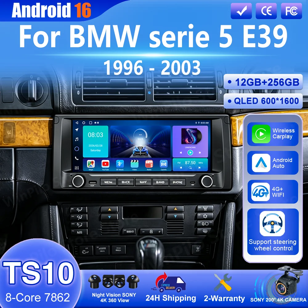 10.25“ Inch Android 16 Car Radio CarPlay For BMW serie 5 E39 1996 - 2003 Auto Multimedia Player GPS Navigation Car Bluetooth 4G