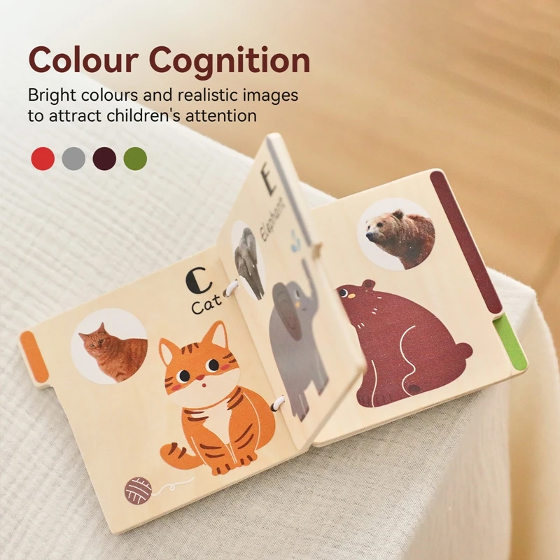 Kids Montessori Toy Baby Animal Wooden Books Toys 0-12Month Baby Educational Activity Sensory Cognitive Block Book Game Toy Gift