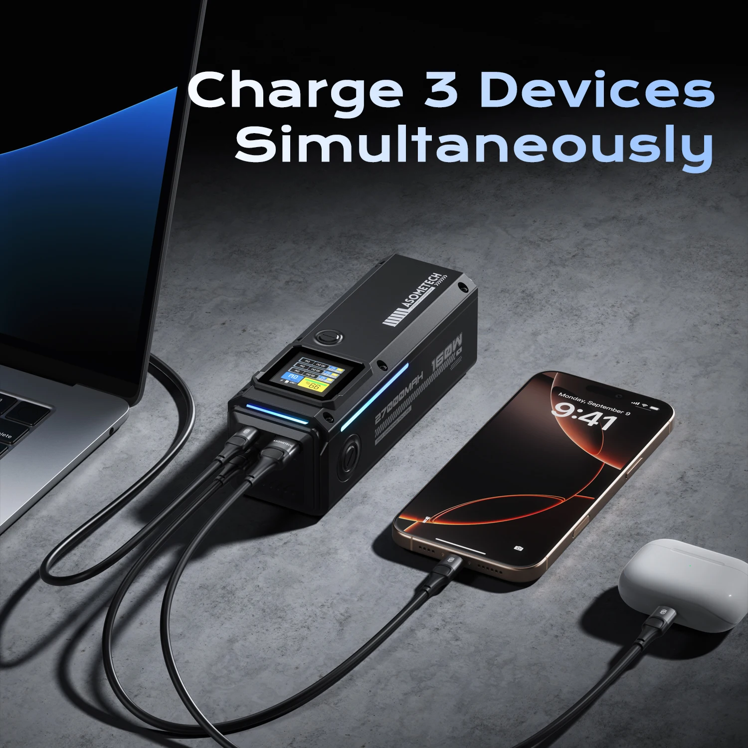 160W Power Bank 27000mAh 140W PD 3.1 USB C Fast Charging External Battery Portable PowerBank for IPhone Laptop Macbook Samsung