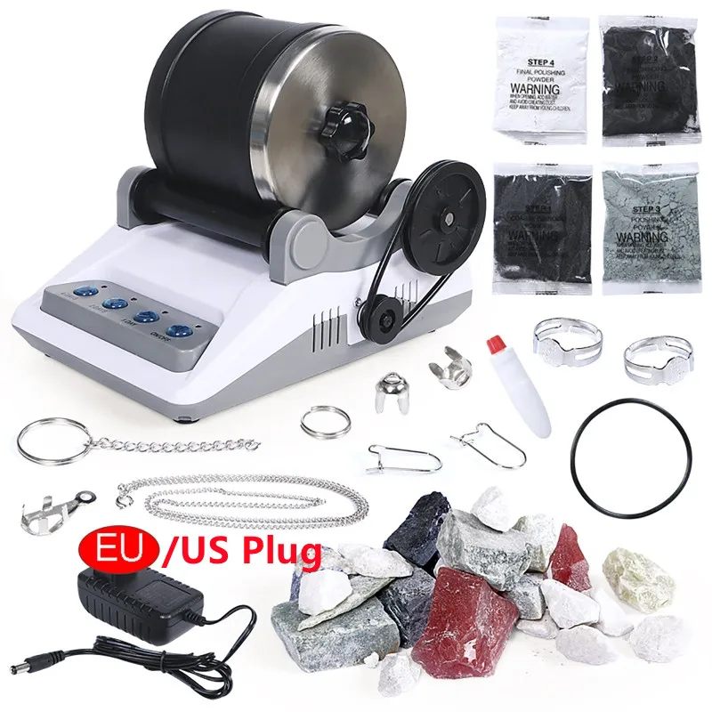 Electric Rock Tumbler Toy Kit com Pedras Preciosas Ásperas Grãos de Polimento para Adultos e Crianças Máquina de Polimento Faça Você Mesmo 110 v 220v
