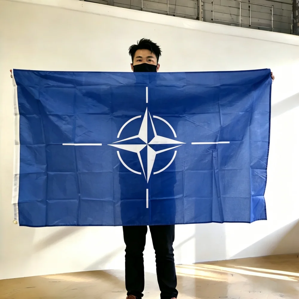 FlagGo NATO Flag 150x90cm 3x5 FT Dark Blue Compass Rose Polyester Double Stitched Outdoor Indoor Decoration