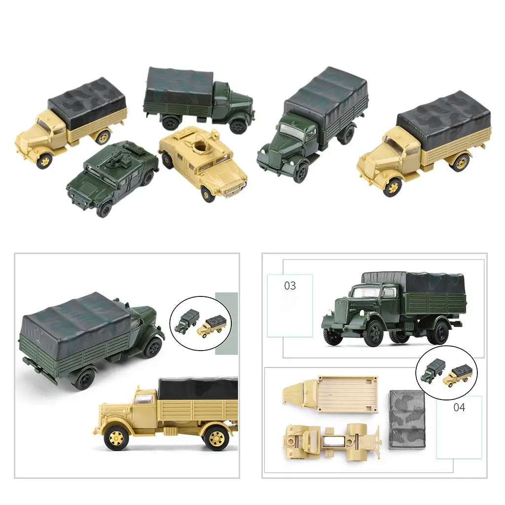 6Pcs 1/72 4D Assemble Truck Car Plastic Vehicle Model Table Toy Building Kit