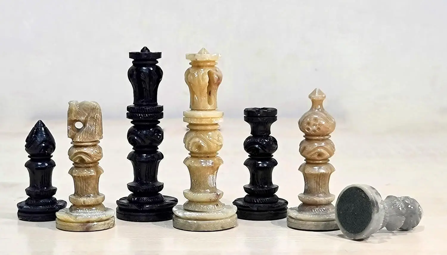

- Natural Stone Chess Pieces Chessmen Chess Coins (3' King) | Chess Accessories | Board Games (3' White Brown)