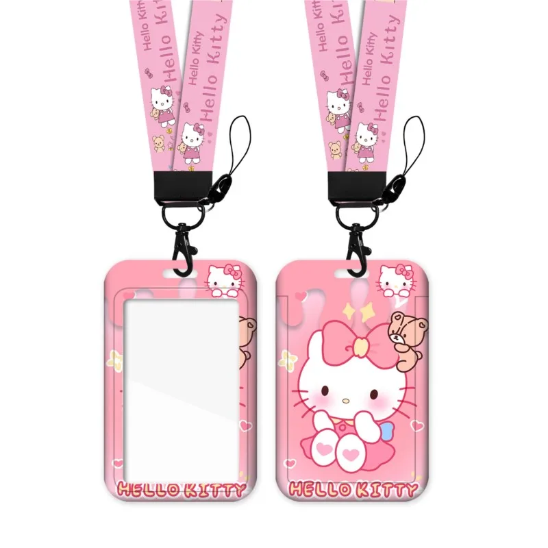 Funda de tarjeta con cordón de dibujos animados Sanrio, funda de tarjeta de identificación kawaii Hello Kitty Kuromi My Melody, autobús y acceso al