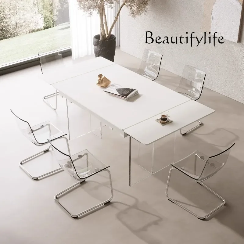 N36 Acrylic suspension multi-functional folding telescopic rock slab dining table modern simple small apartment  dining table