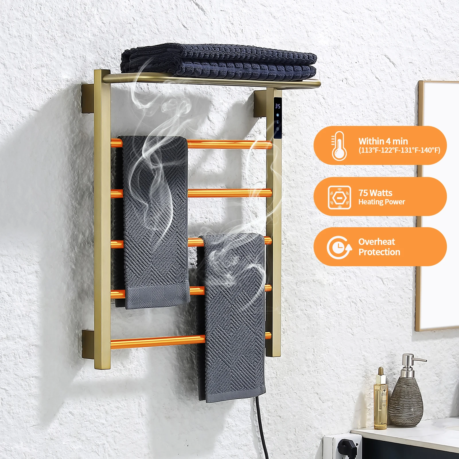 Modern Smart Hot Towel Warmer Wall Mounted Stainless Steel Digital Electric Towel Rack  Bathroom Towel Dryer