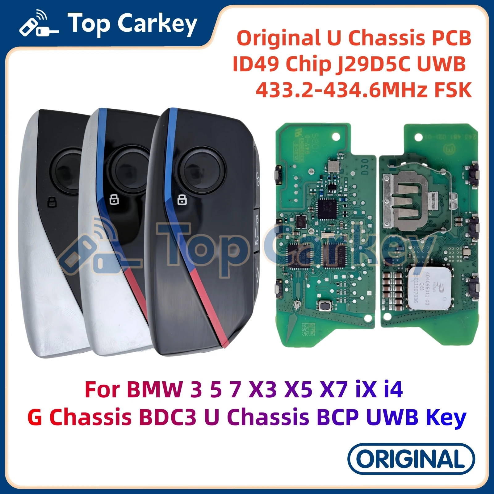 

TopCarkey Original PCB ID49 Chip with J29D5C UWB 434MHz for BMW 3 5 7 X3 X5 X7 iX G Chassis BDC3 U Chassis BCP UWB Smart Key